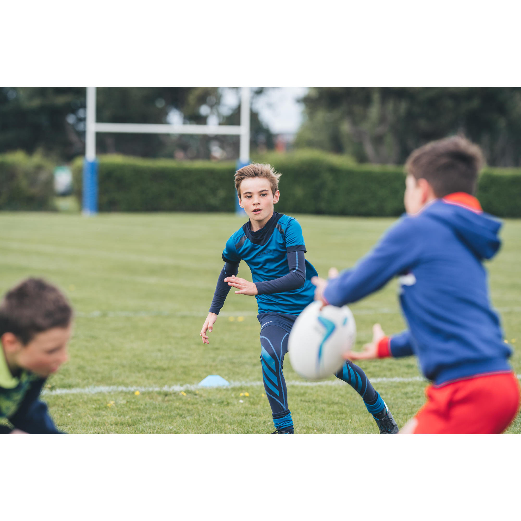 Maglietta intima da rugby a maniche lunghe R500 da bambino, blu