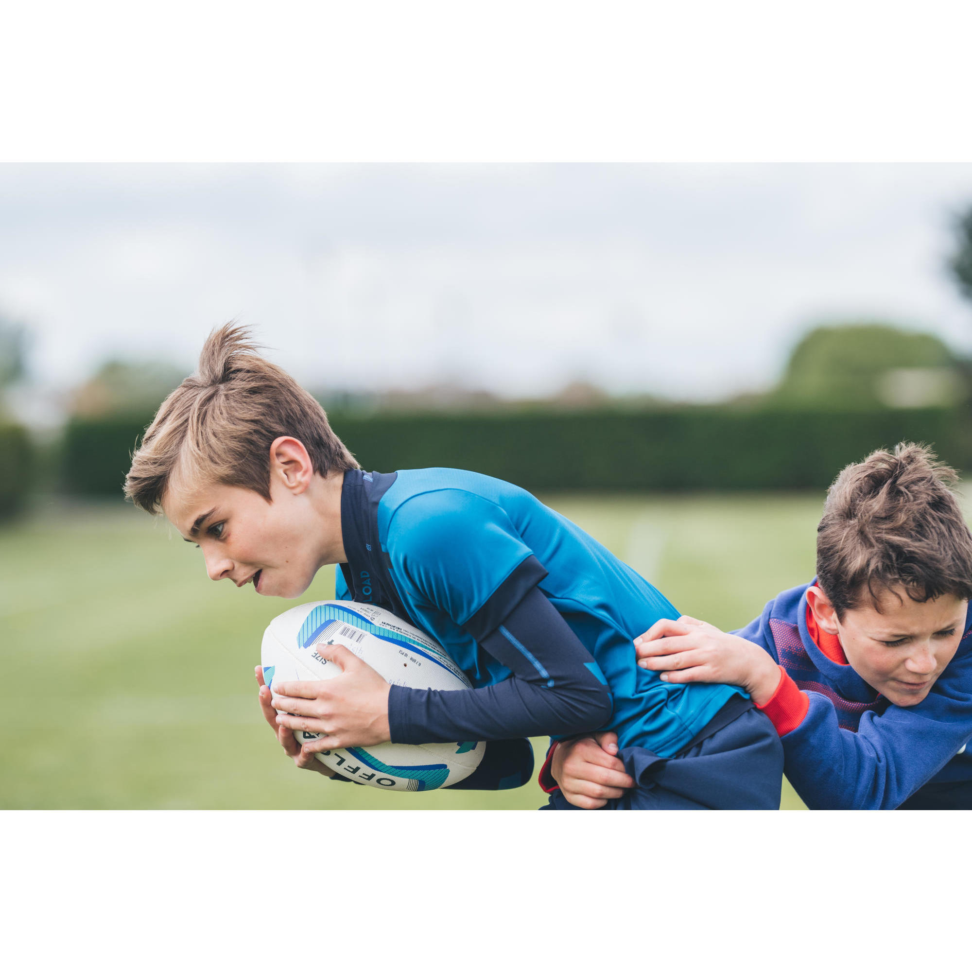 Long-sleeved rugby undershirt R500 child blue