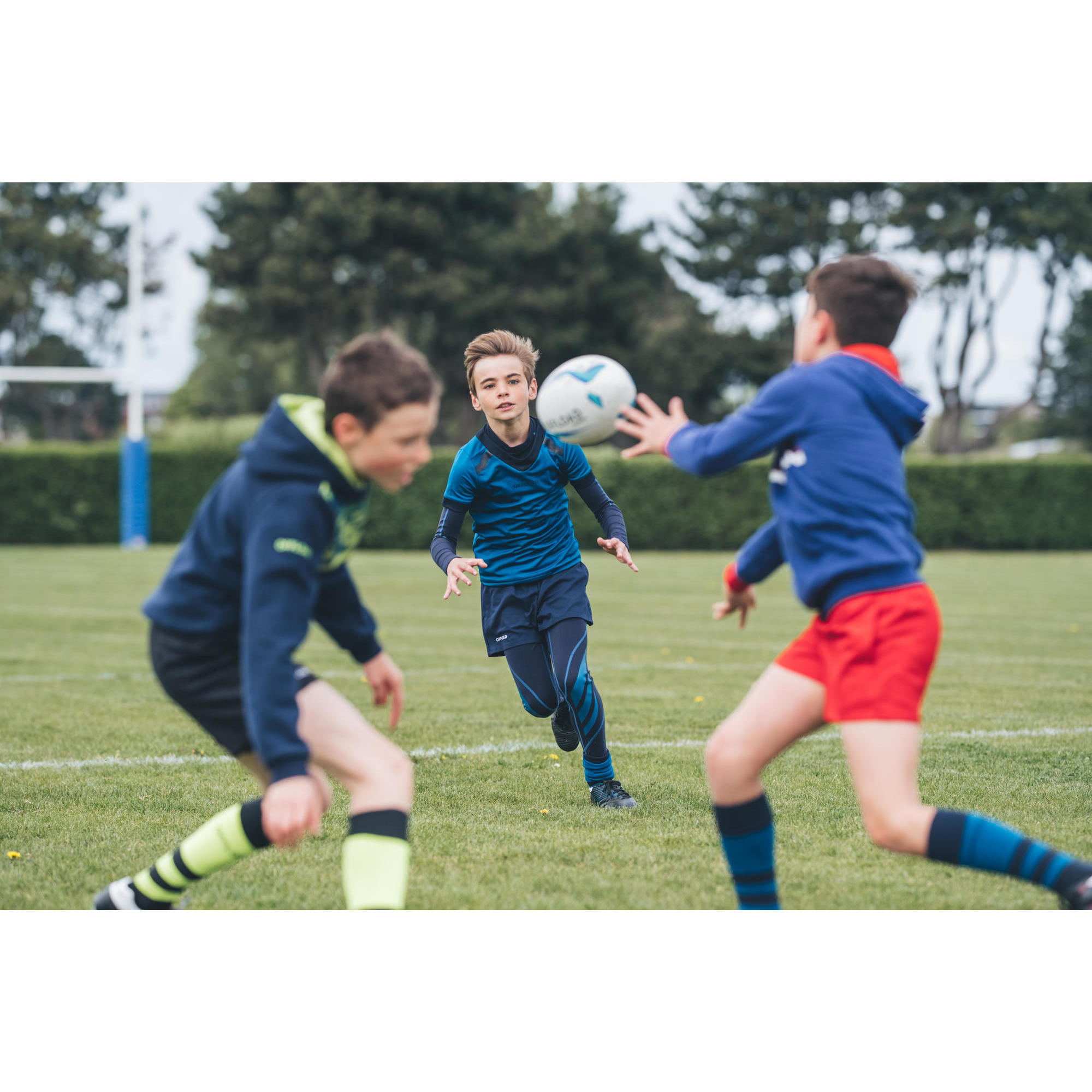 Long-sleeved rugby undershirt R500 child blue