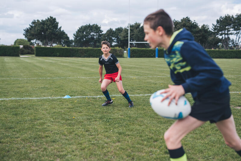 Maillot manches courtes de rugby R100 enfant noir