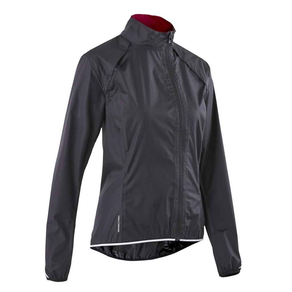 Chamarra de ciclismo impermeable negra para mujer 500