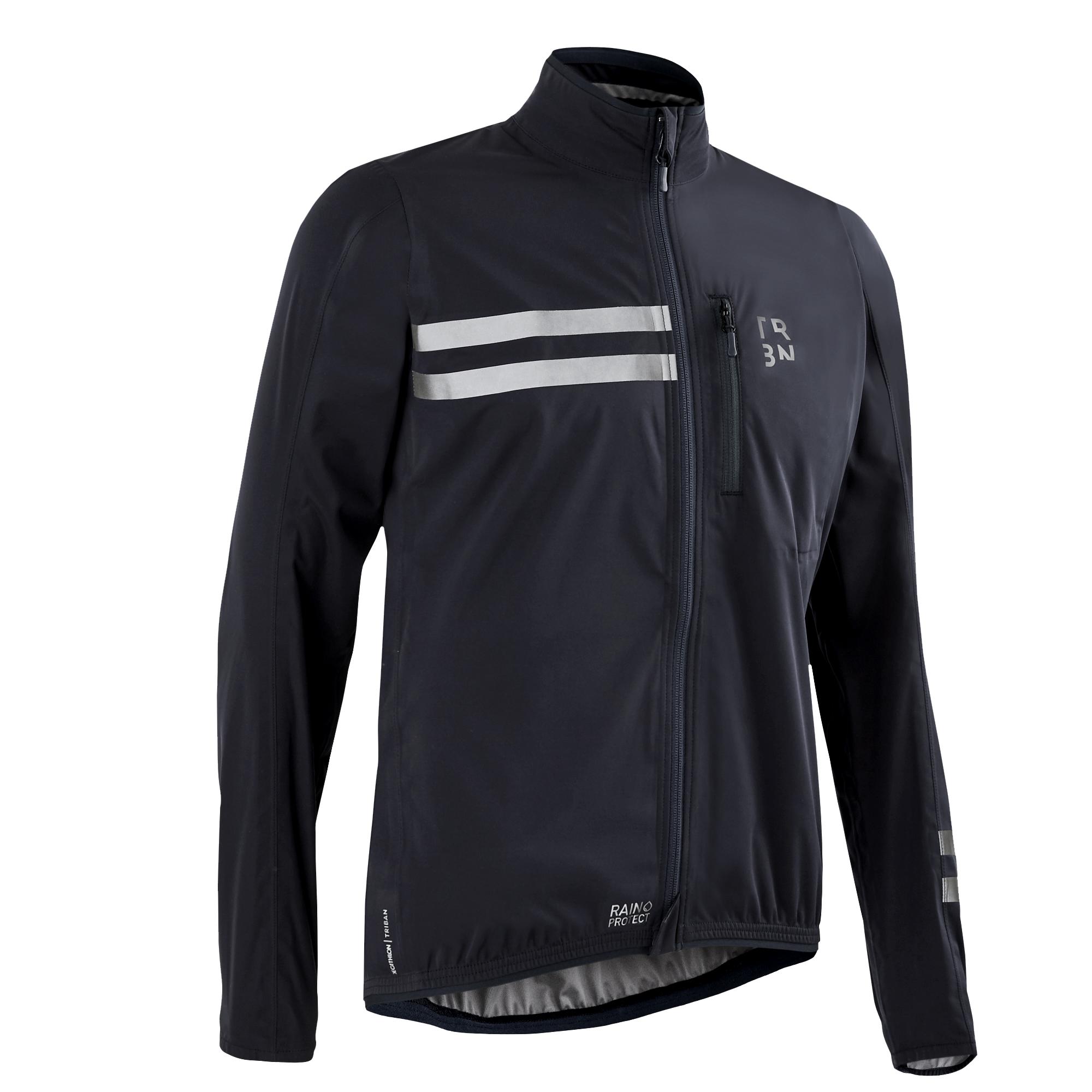 VAN RYSEL Men's Long-Sleeved Showerproof Road Cycling Jacket RC 500 - Black