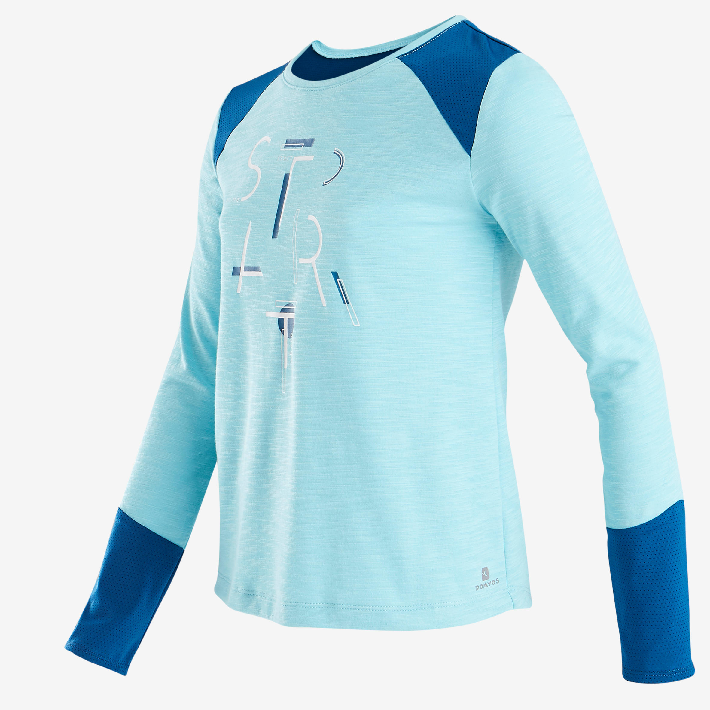 500 Girls' Breathable Cotton Long-Sleeved Gym T-Shirt - Blue Print 2/6