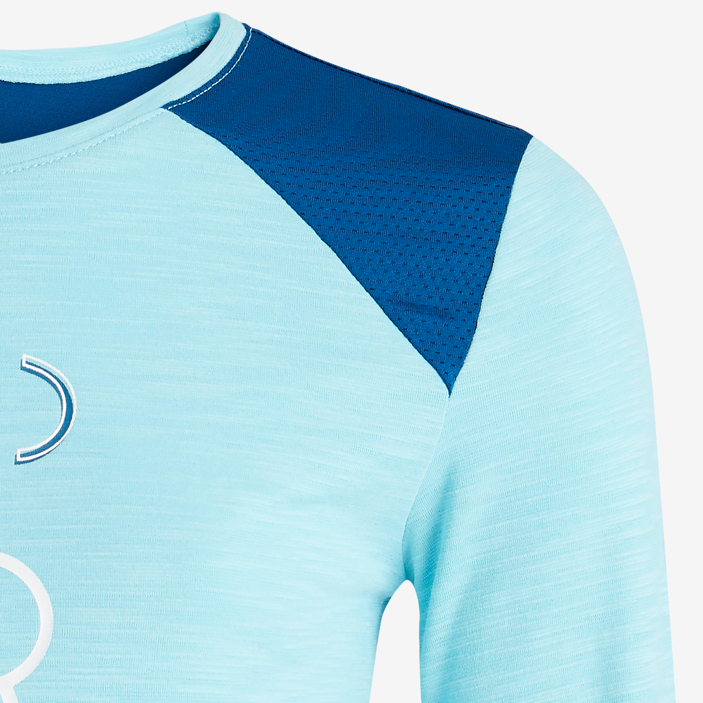 500 Girls' Breathable Cotton Long-Sleeved Gym T-Shirt - Blue Print 4/6