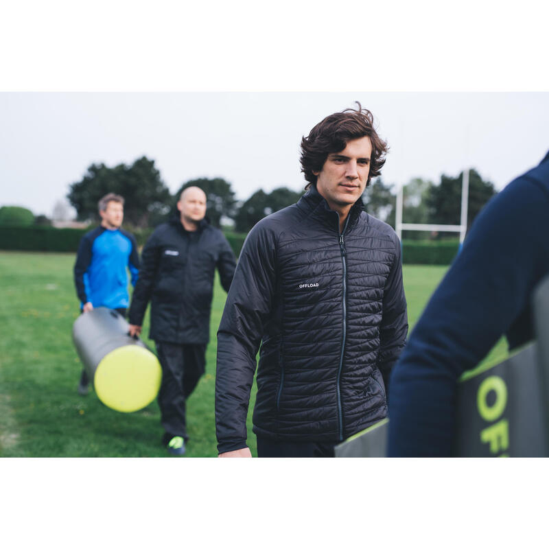 Ragbyová prošívaná bunda na zip Club Coach Rugby 500 černá