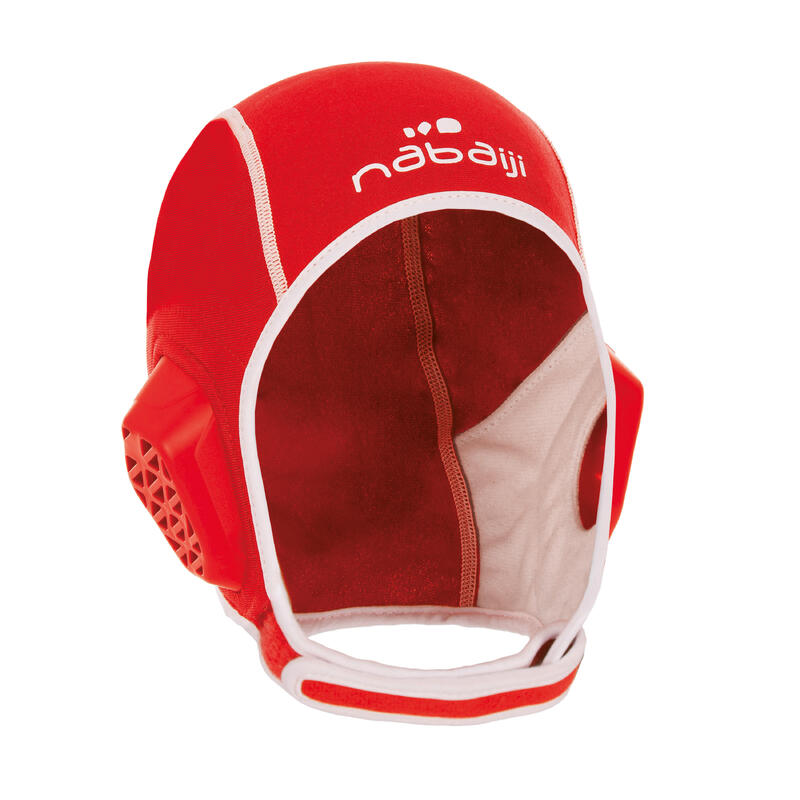Gorro waterpolo 500 junior easyplay con tira autoadherente rojo