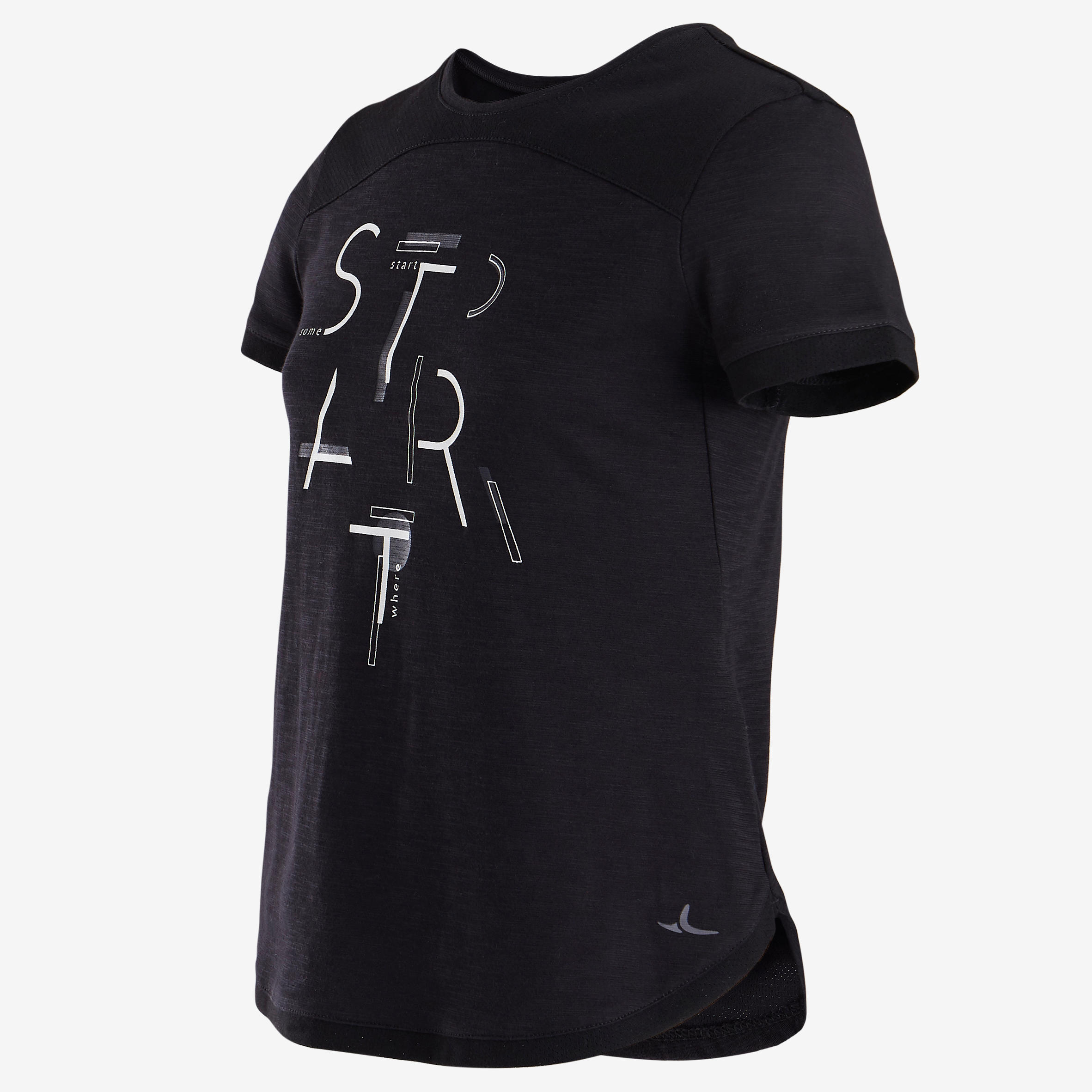 500 Girls' Breathable Cotton Short-Sleeved Gym T-Shirt - Black Print 2/5