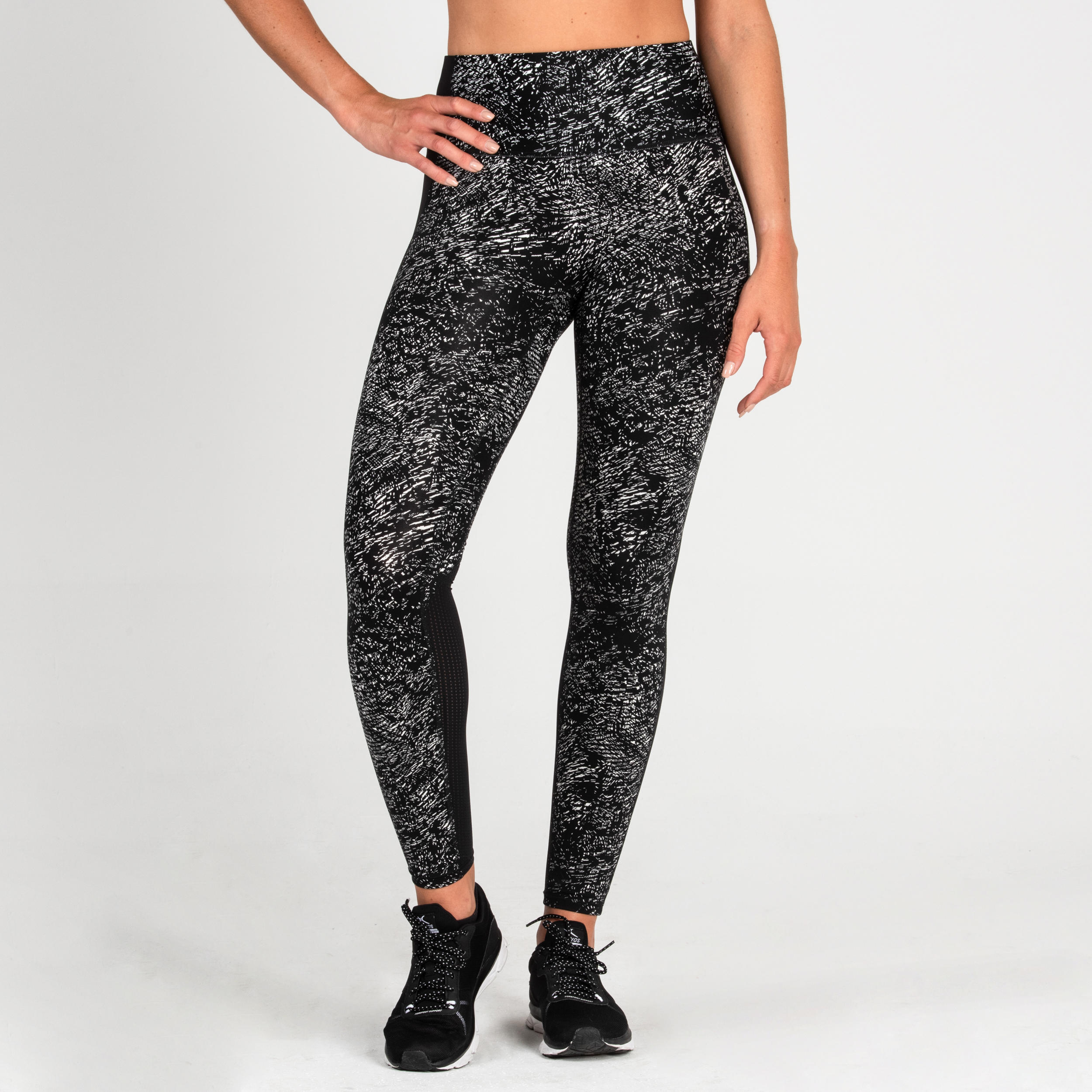Leggings de fitness de talle alto para Mujer Domyos 500 negro/gris 3/7