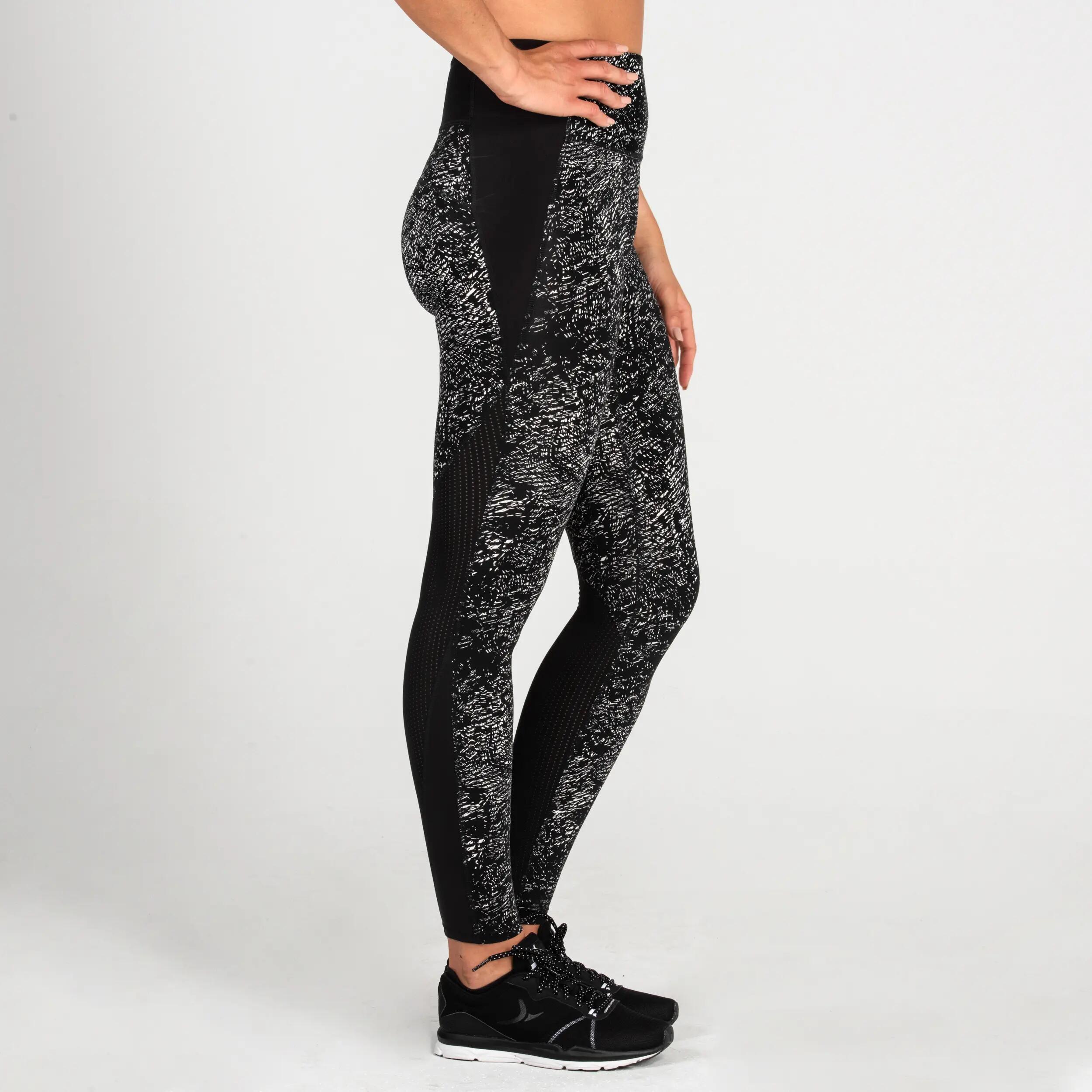 Leggings de fitness de talle alto para Mujer Domyos 500 negro/gris 4/7