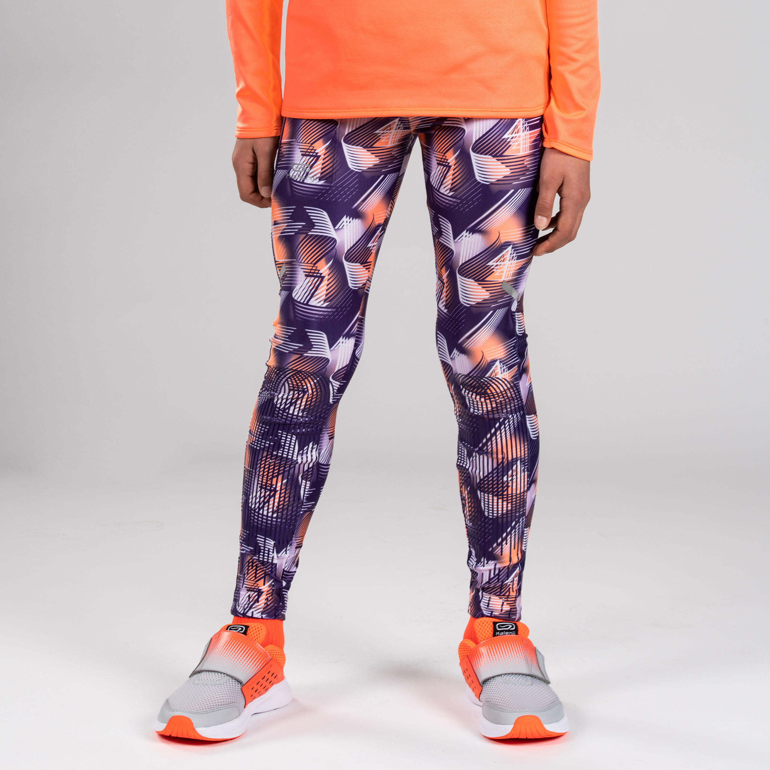 Kids' Athletics Tights AT100 - Purple Print 2/10