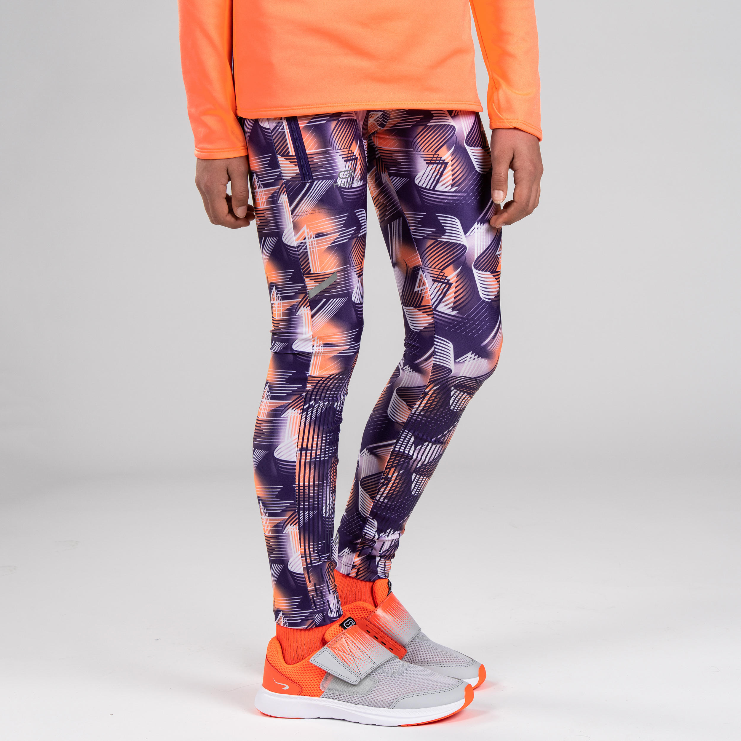Kids' Athletics Tights AT100 - Purple Print 3/10