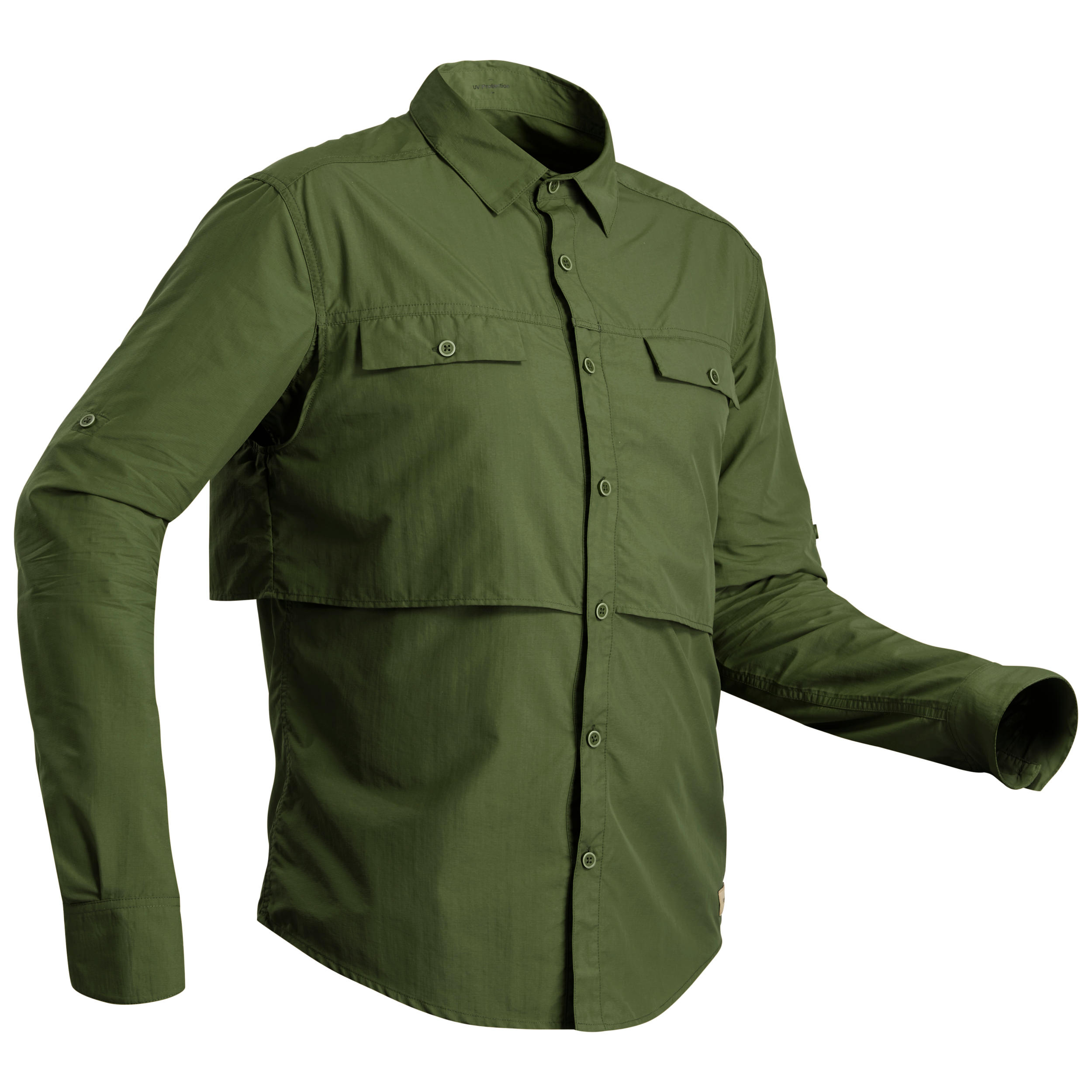 FORCLAZ Men's long-sleeved anti-UV desert trekking shirt - DESERT 900 - Dark green