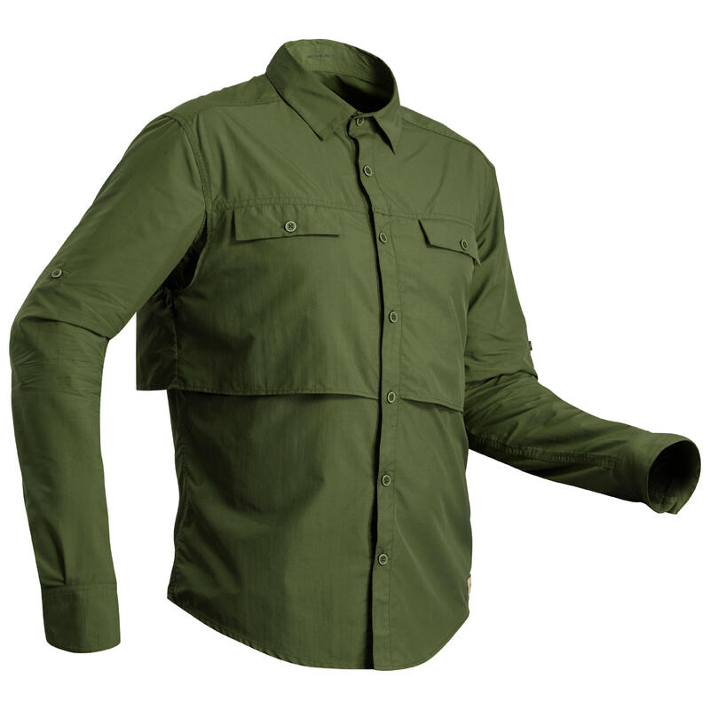 Chemise manches longues de Trekking désert anti-UV - DESERT 500 homme vert foncé