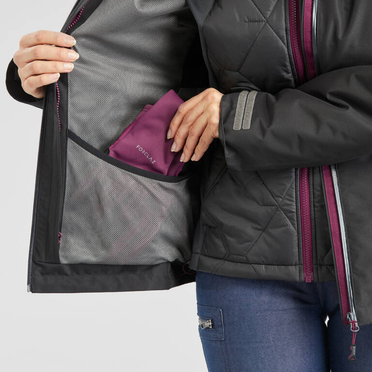Women's 3-In-1 Waterproof Comfort -8°C Travel Trekking Jacket - TRAVEL 500 - Blk