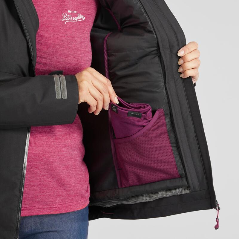 Waterdichte 3-in-1 jas voor backpacken dames Travel 500 -8°C