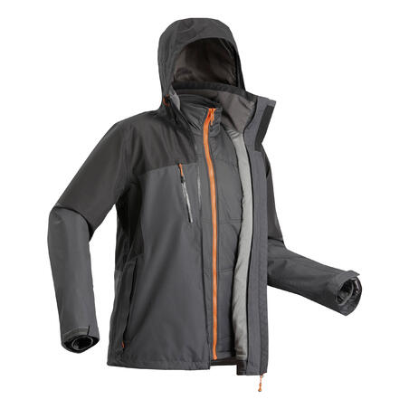 Куртка для треккинга при –10 °C 3 в 1 водонепроницаемая мужская чёрная TRAVEL 500