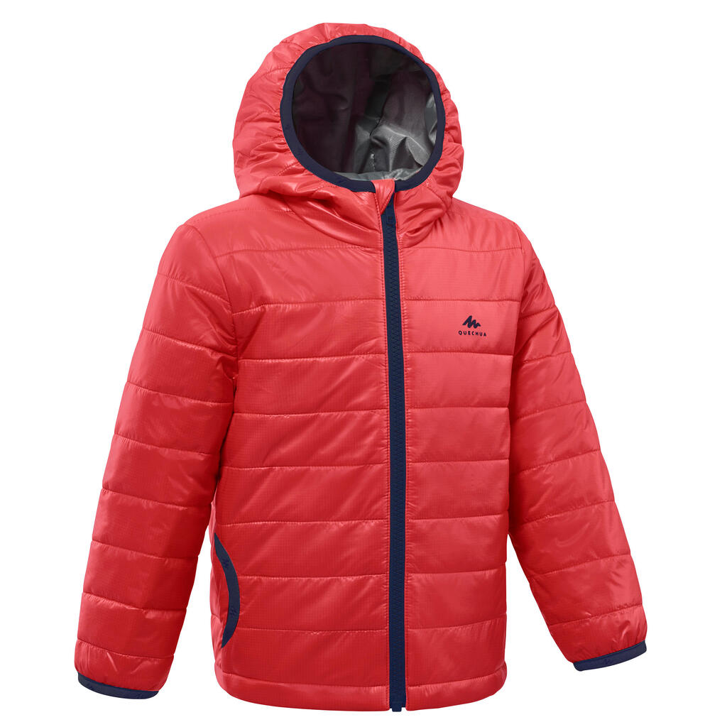 Kids’ hiking padded jacket mh500 2-6 years burgundy