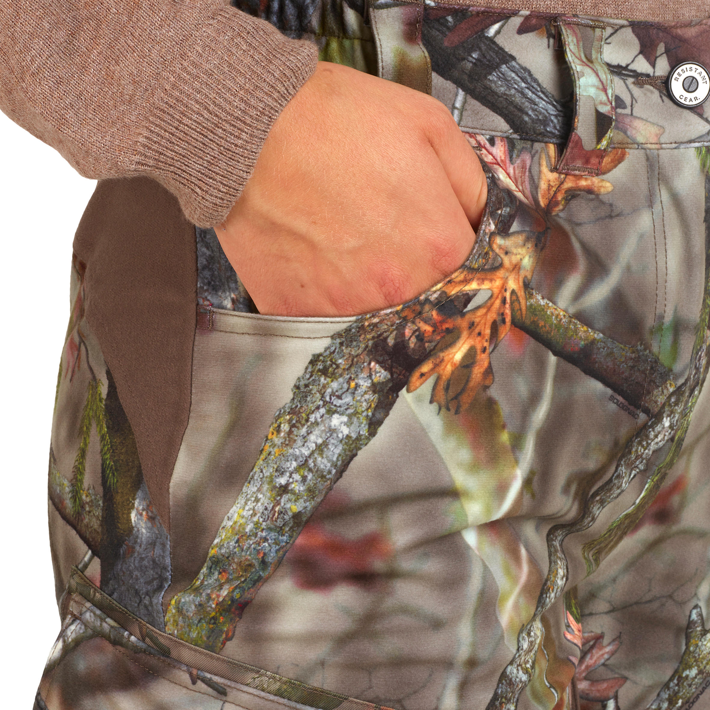 Pantalon de chasse imperméable chaud et silencieux femme - 500 camouflage - SOLOGNAC