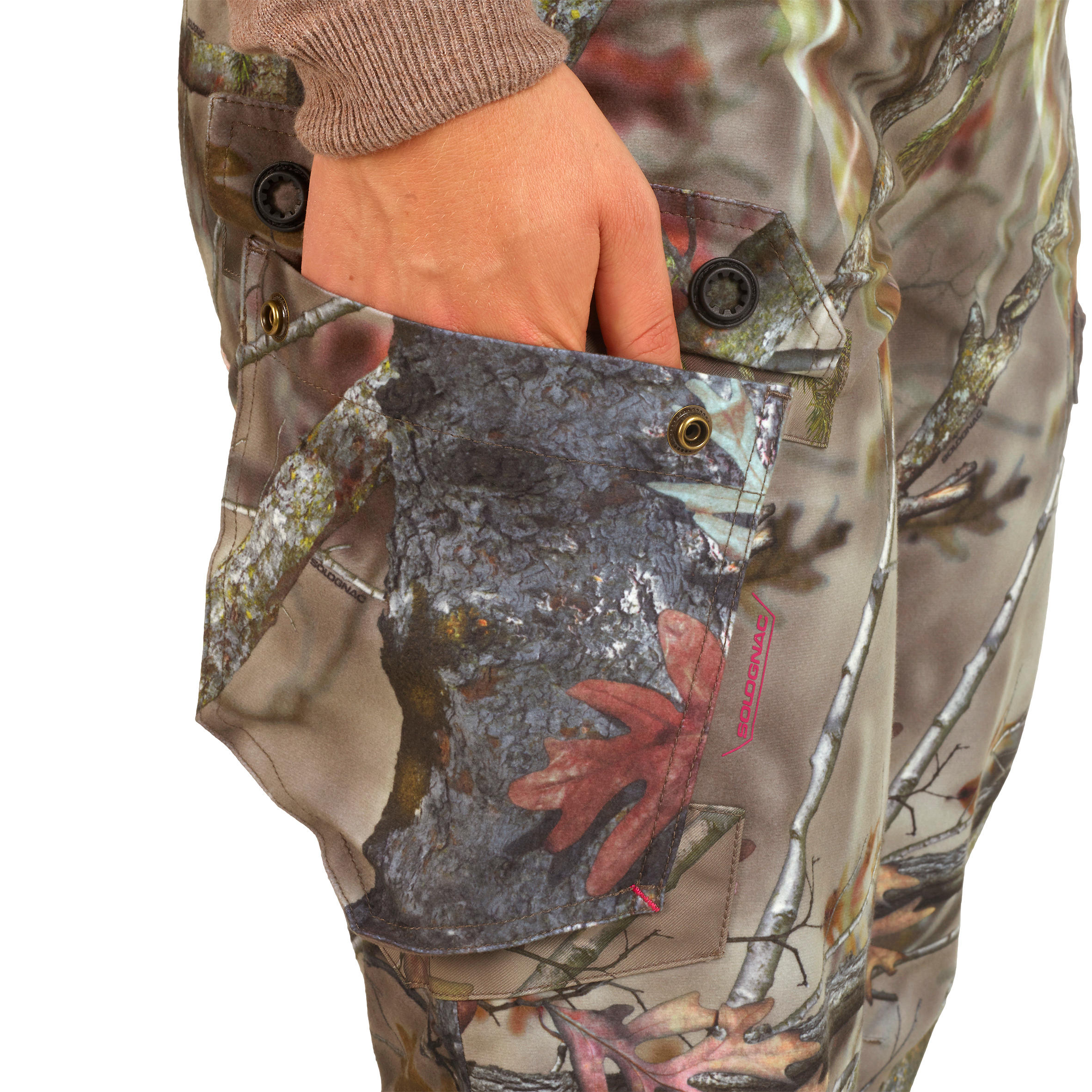 Pantalon de chasse imperméable chaud et silencieux femme - 500 camouflage - SOLOGNAC