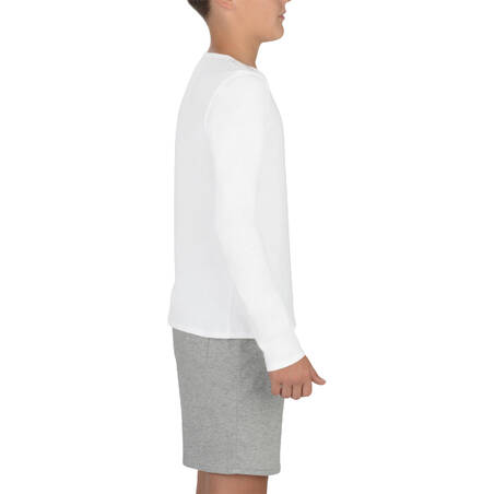 Kids' Basic Long-Sleeved Cotton T-Shirt - White