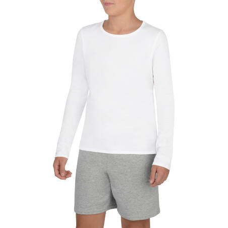 Kids' Basic Long-Sleeved Cotton T-Shirt - White