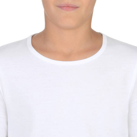 Kids' Basic Long-Sleeved Cotton T-Shirt - White