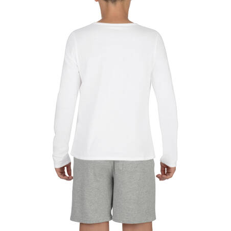 Kids' Basic Long-Sleeved Cotton T-Shirt - White