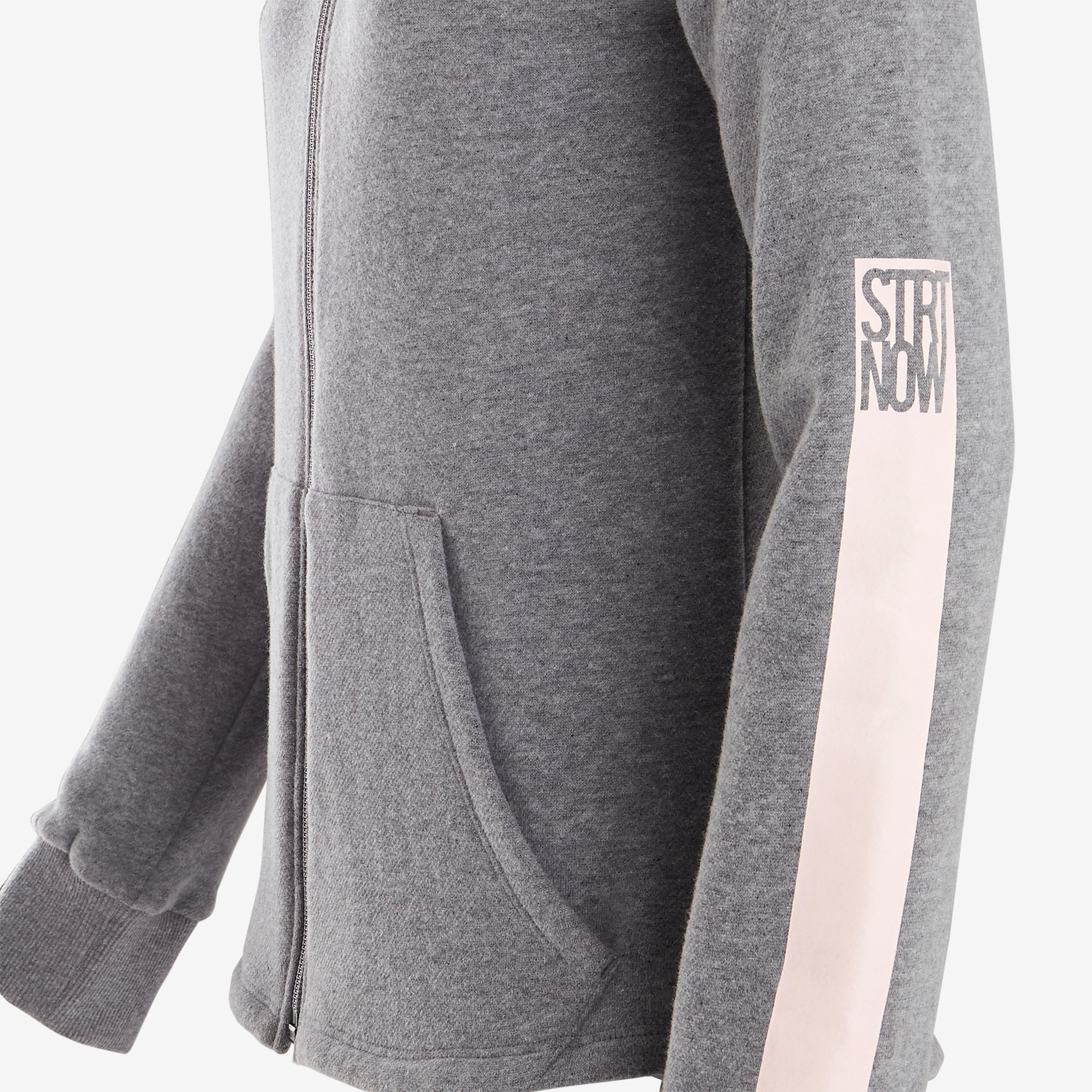 100 Girls' Warm Hooded Gym Jacket - Mid Grey/Black Hood 4/4