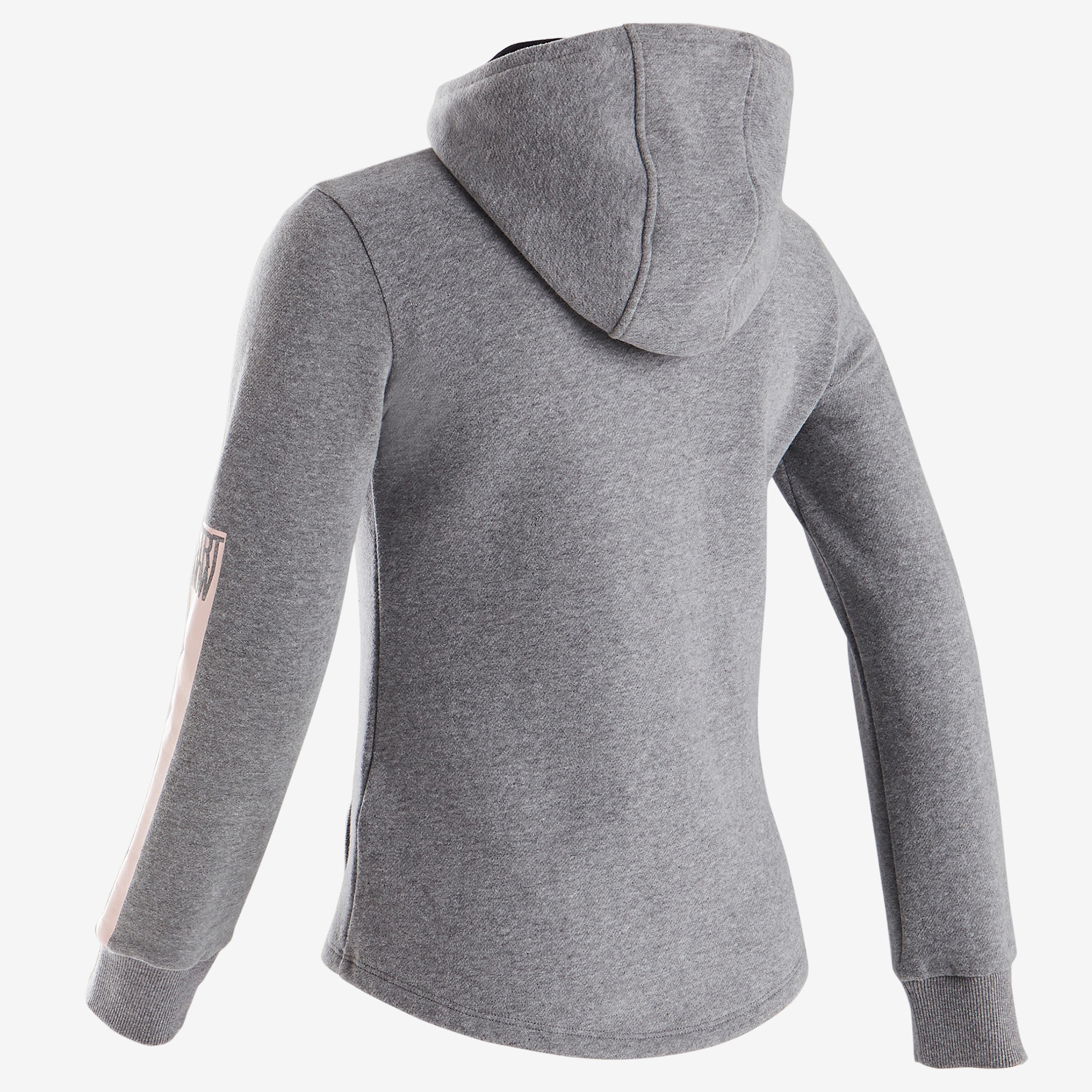 100 Girls' Warm Hooded Gym Jacket - Mid Grey/Black Hood 3/4