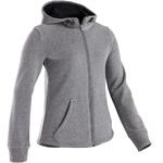 Domyos Warme hoodie met rits voor gym meisjes 100 middengrijs/zwarte capuchon