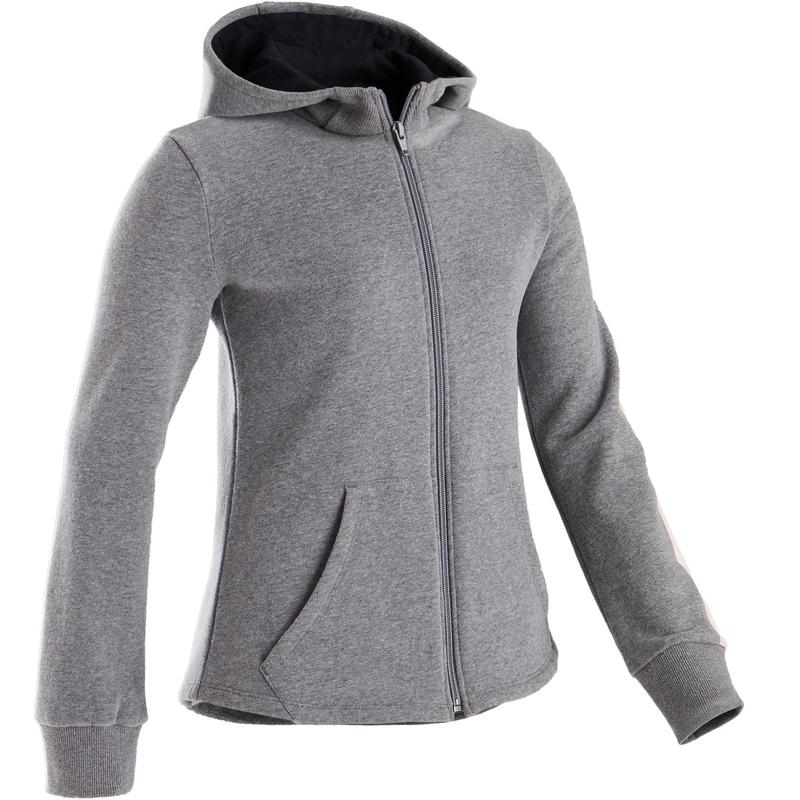Veste capuche chaude 100 fille GYM ENFANT gris moyen, capuche noire