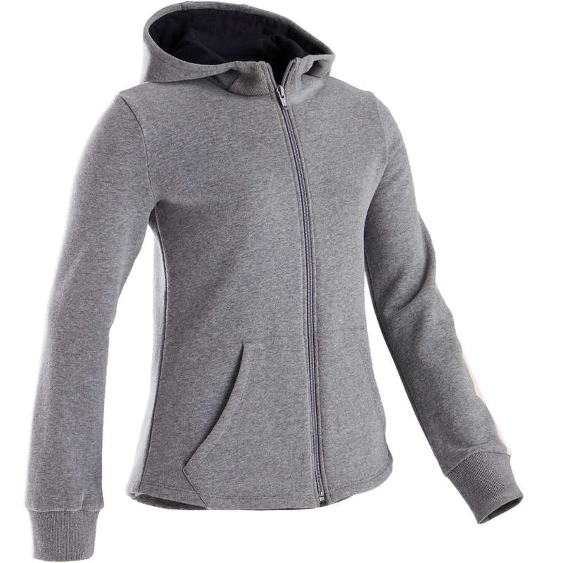 GIRL EDUCATIONAL GYM COLD WEATHER APP Fitness and Gym - 100 Girls' Gym Hoodie - Grey DOMYOS - Gym Activewear