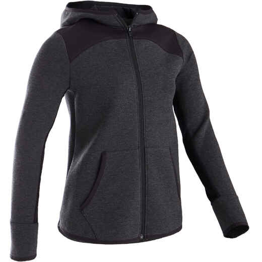 
      500 Girls' Warm Breathable Cotton Hooded Jacket - Dark Mottled Grey
  