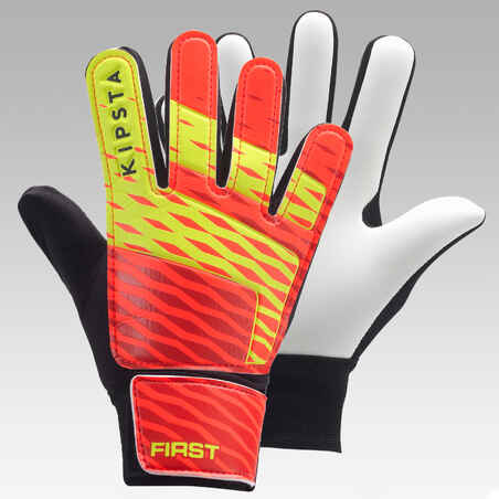 First Kids' Football Goalkeeper Gloves - Orange/Black/Yellow