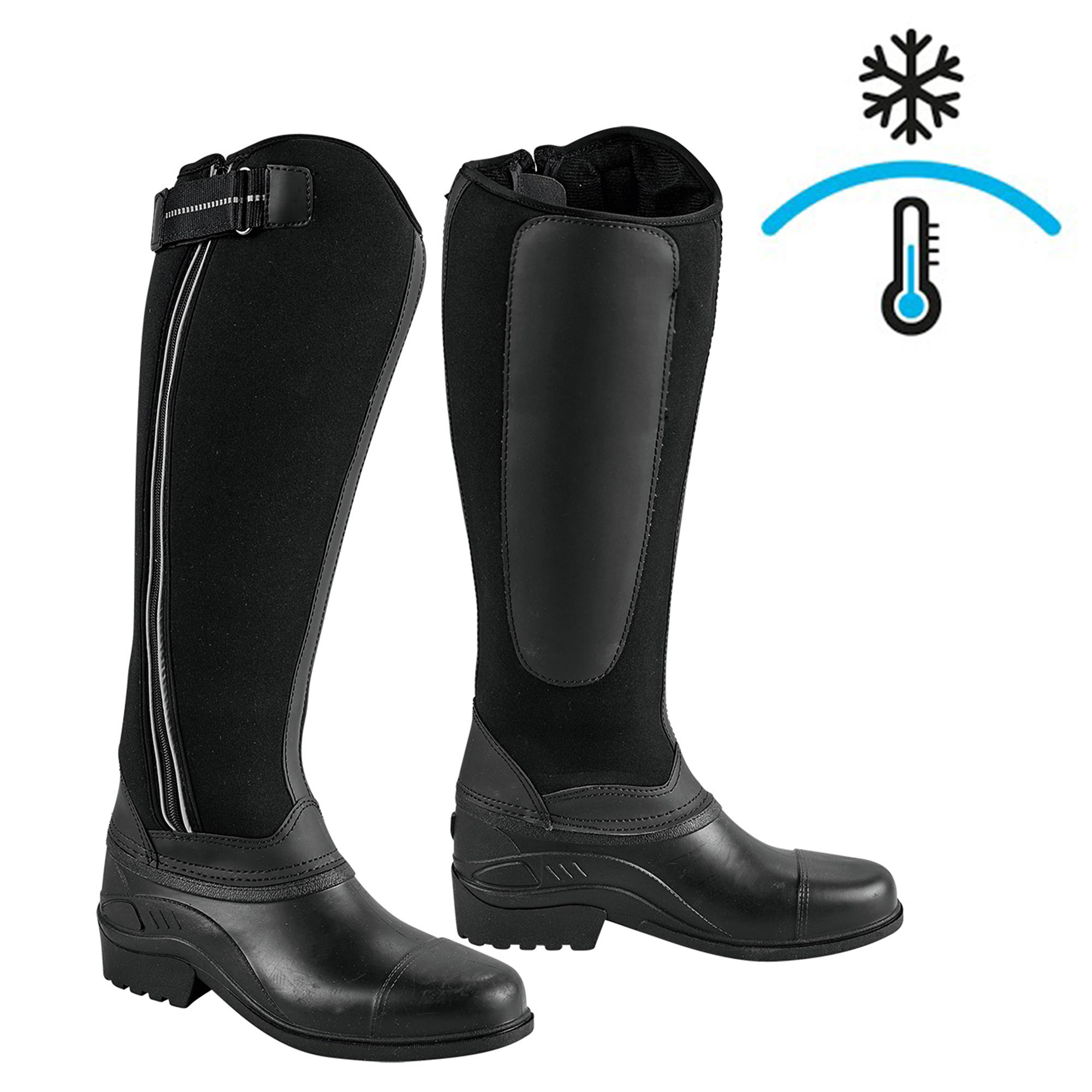Adult Horse Riding Warm Neoprene Long Boots Black Decathlon