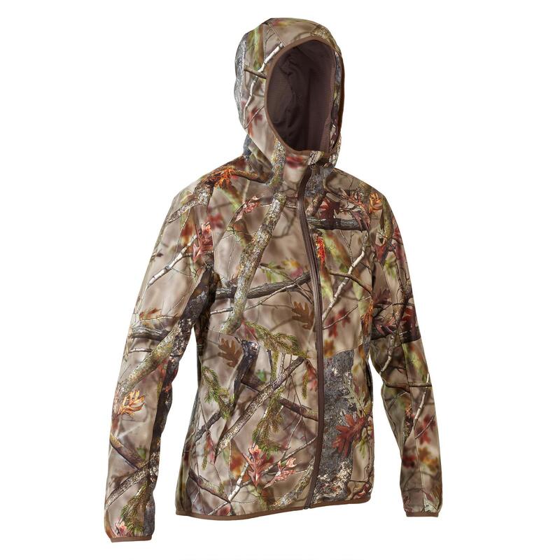 VESTE CHASSE FEMME IMPERMEABLE SILENCIEUSE CAMOUFLAGE 500
