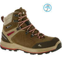 WOMEN'S WATERPROOF LEATHER HIGH TREKKING BOOTS - MT100 - BEIGE