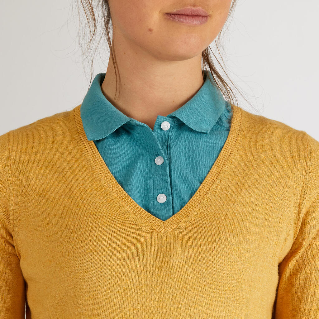 Pull de golf col V femme MW500 vert laurier