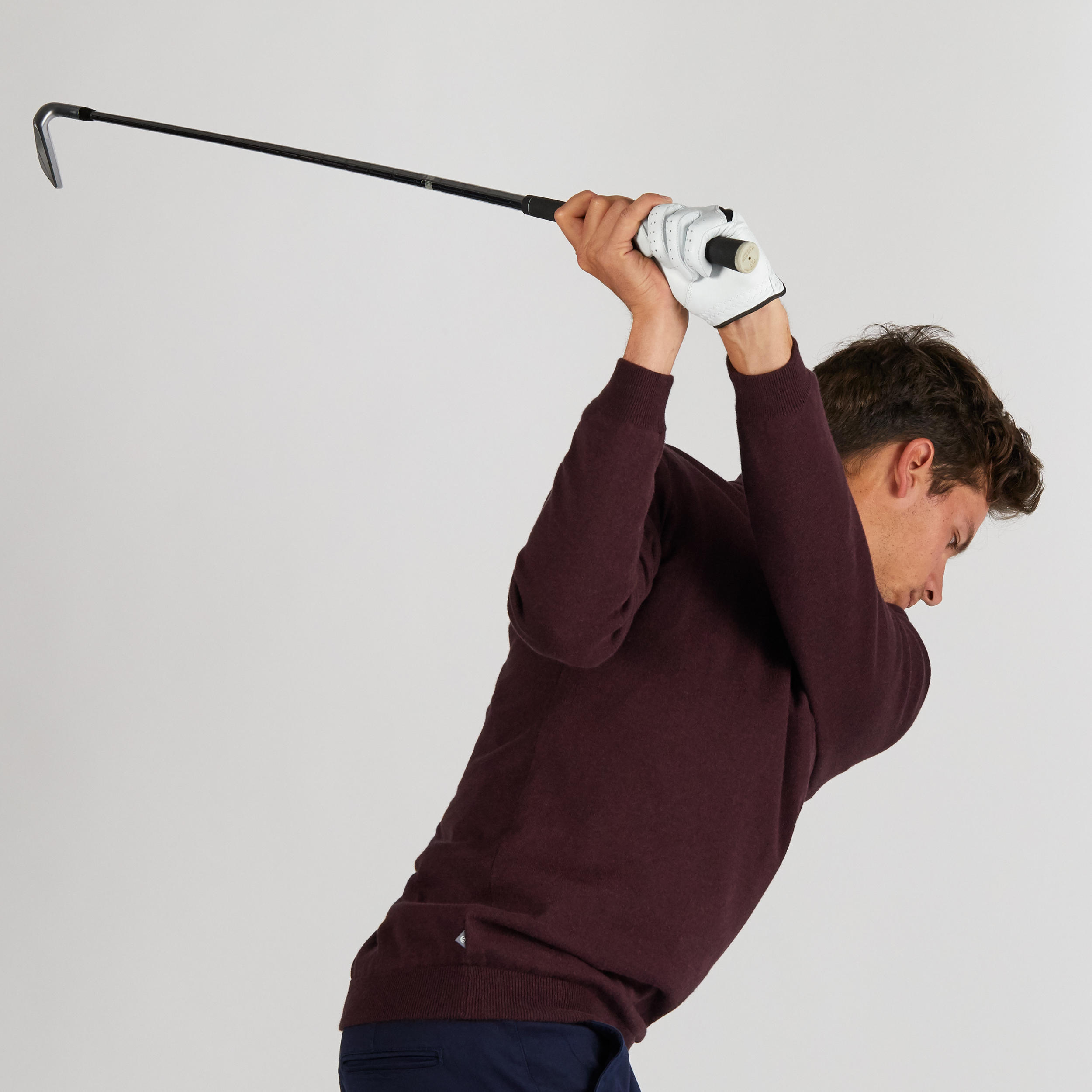 MOTTLED BURGUNDY MEN’S MILD WEATHER WINDPROOF GOLF PULLOVER 6/9