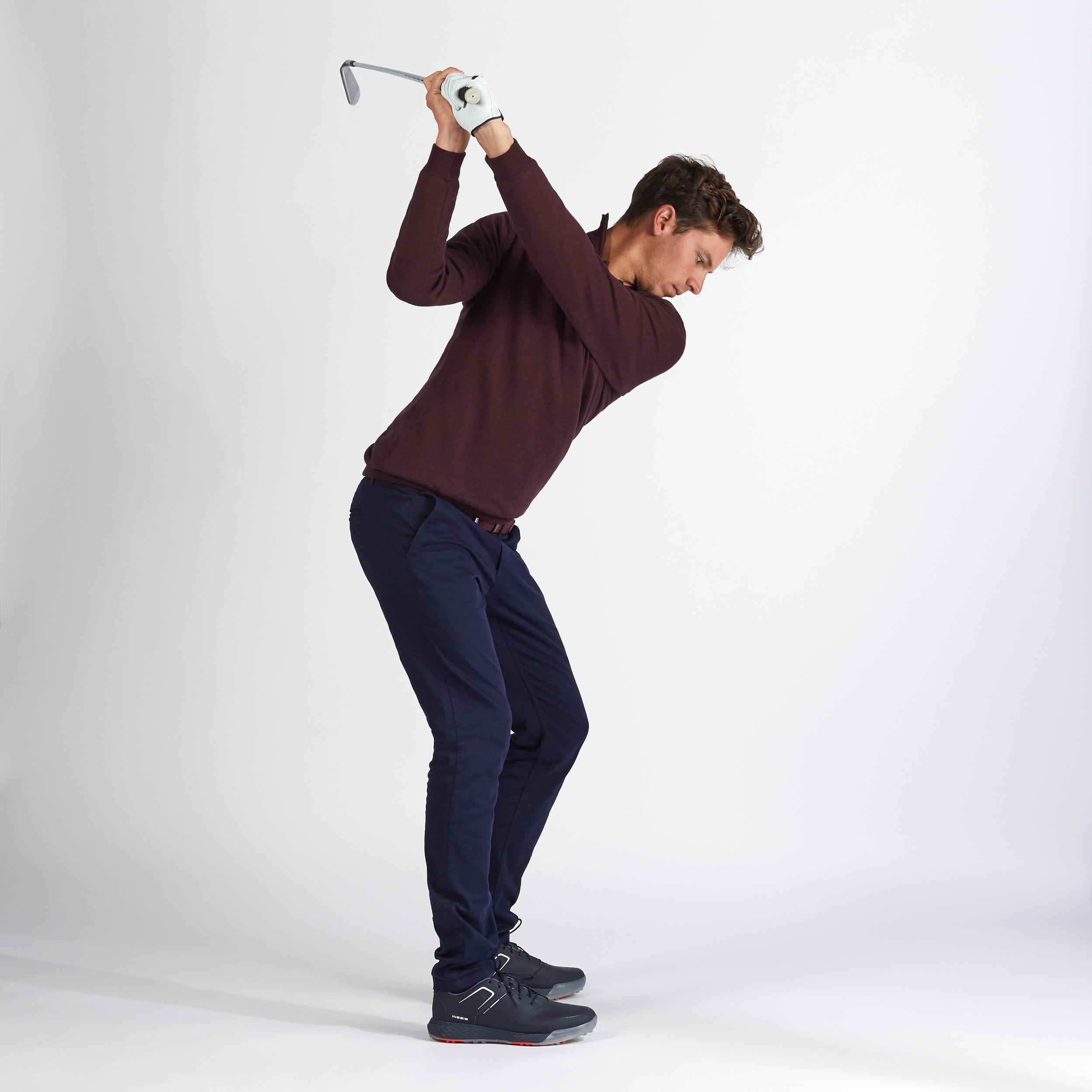 MOTTLED BURGUNDY MEN’S MILD WEATHER WINDPROOF GOLF PULLOVER 7/9