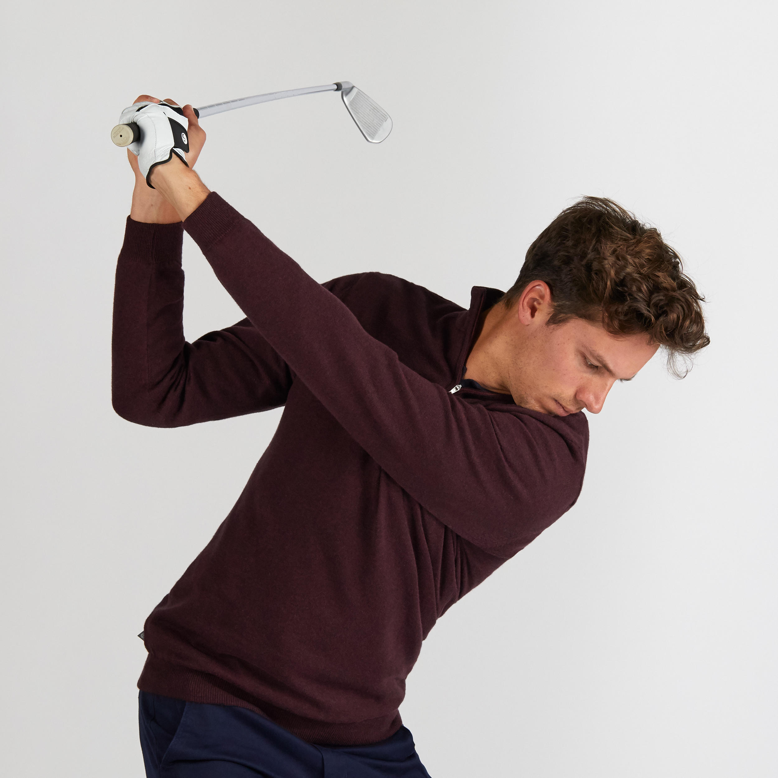 MOTTLED BURGUNDY MEN’S MILD WEATHER WINDPROOF GOLF PULLOVER 4/9