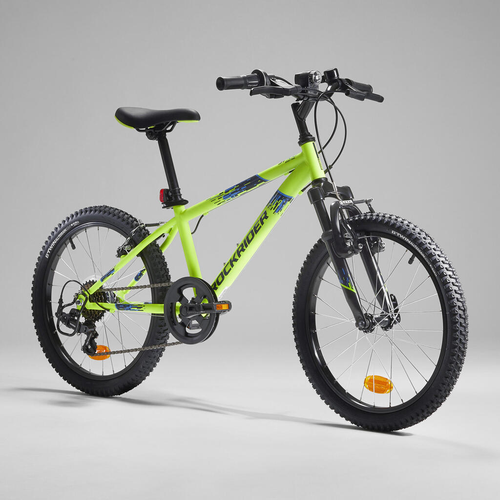 Kids' 20-inch, 6-speed, suspension fork mountain bike, yellow