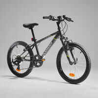 Kids' 20-inch, 6-speed, suspension fork mountain bike, black