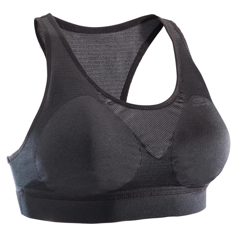 CLASSIC PADDED RUNNING CROP TOP - BLACK - Decathlon