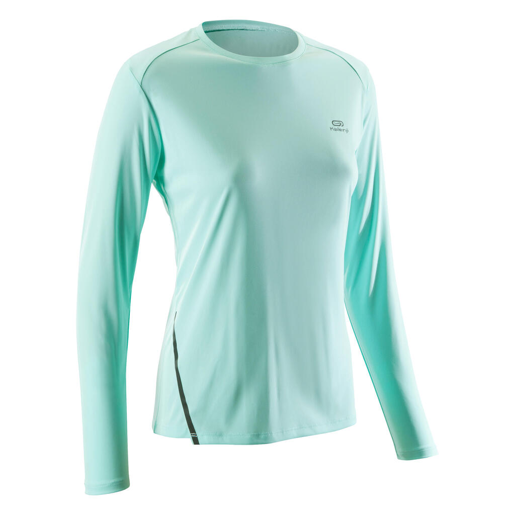 RUN SUN PROTECT WOMEN'S LONG-SLEEVED JOGGING T-SHIRT - LIGHT GREEN