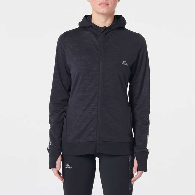 KALENJI RUN WARM HOODED WOMEN'S JACKET BLACK Decathlon