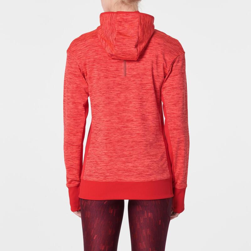 Felpa con cappuccio running donna RUN WARM rossa