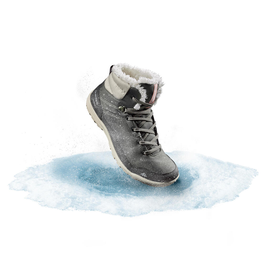 Cipele za planinarenje po snijegu 100 srednje visoke vodootporne ženske crne