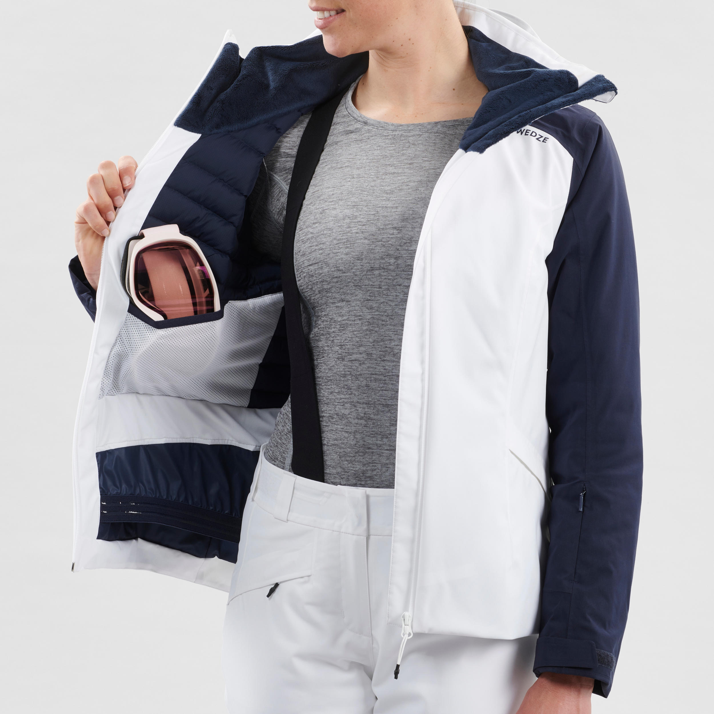 Women’s Warm Ski Jacket 500 White 8/16