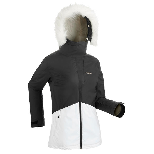 WOMEN'S SKI JACKET 180 BLACK AND WHITE